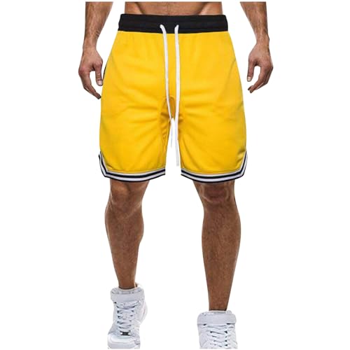 Kurze Hosen Herren Sommer Shorts Elastische Tunnelzug Sportshorts Einfarbige Freizeit Herren-Shorts Atmungsaktive Schnelltrocknend Laufshorts Bequeme Leicht Sweatshorts Sale Jaune L von Generic