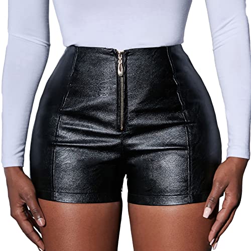 Kurze Lederhose Damen Schwarz High Waist PU Ledershorts Rave Pole Dance Booty Shorts Party Outfit Nachtclub Gothic Kurze Hose Lackhose Hotpants Sexy Clubwear von Generic