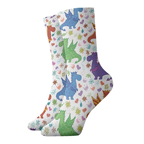 Kurze Socken für Erwachsene, 30 cm, Cartoon, bunte Drachen, Unisex, klassische Socken, Sportsocken, Sportstrumpf für Herren, Damen, Laufen, Fitness, den täglichen Gebrauch, weiß, One size von Generic