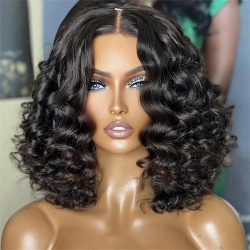 Kurzer Bob Mittelteil Für Damen 406 Cm 180 Dichte Weiche Leimlose Tiefe Wellen Lace Front Perücken Für Den Täglichen Gebrauch black 16inches von Generic