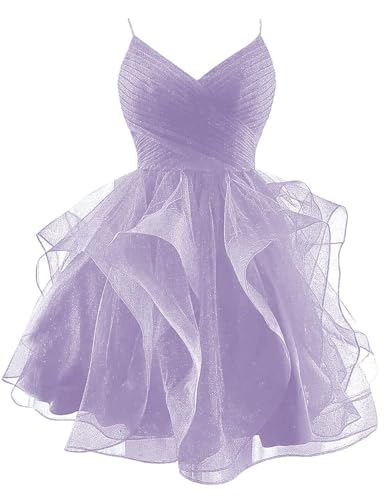Kurzes Ballkleid Aus Glitzerndem TüLl SpaghettiträGer V-Ausschnitt Gestuftes Heimkehrkleid GerüSchtes Bauschiges Cocktailkleid FüR Teenager Wisteria M von Generic
