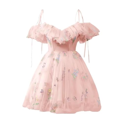 Kurzes TüLl-Heimkehrkleid Mit Blumenstickerei Formelles Ballkleid Mit RüSchen Mini-Feen-Cocktailparty-Kleid FüR Teenager Pink XXL von Generic