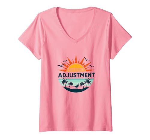 Kurzurlaub im tropischen Paradies in Key West mit Breitengradanpassung T-Shirt mit V-Ausschnitt, Damen, Rosa, XXL von Generic