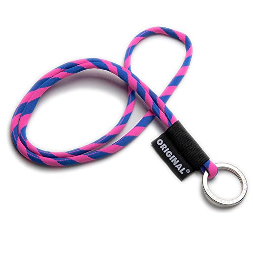 LANYARD Schlüsselanhänger für Kragen oder Armband Tube Long Mehrzweckring mit Metallring zum Aufstecken von Schlüsseln und Gadgets - Lanyard Dicke 8 mm bunt, robust Pink Blue, One size von Generic