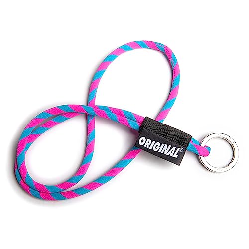 LANYARD Schlüsselanhänger zum Hals oder Armband, Umhängeband mit Metallring für Schlüssel und Gadgets - Lanyard Stärke 8 mm bunt robust und selbstklebend, Pink L.Blau, One size von Generic