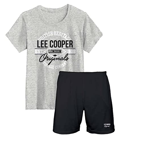 LEE Cooper Pyjama Herren Schlafanzug 100% Baumwolle Kurzarm + Shorts Nachtanzug (as3, Alpha, x_l, Regular, Regular, 39128 Gray) von Generic