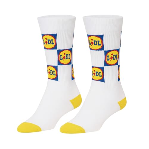 LIDL Socken Limited Edition Weiß Gelb Blau Logo Retro Style Größe 35-38 | Unisex Sportsocken Sneakersocken Tennissocken Herren Damen | Kult Strümpfe Streetwear Fanartikel Geschenkidee lustige Socken von Generic
