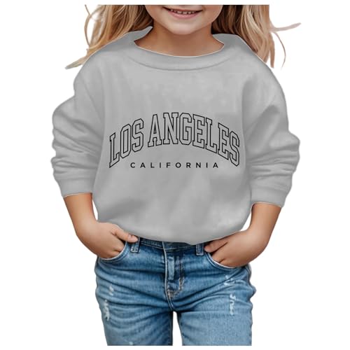 LOS Angeles Pullover Mädchen Y2K Sweatshirt Mode Brief Drucke Kostüme Casual Tops Langarm Rundhalsausschnitt Lässiger Festival Pulli Oberteile Langarmshirts 3-12 Jahre (Grey, 8-10 Years) von Generic
