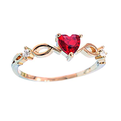 La Forma Simple Novia Cumpleaños Con De Con Dedo A De Anillo Joyería Romántico Piedra Sortija Corazón De Circonio Mujer Ringe für Teen Mädchen Rose, rot, 34 von Generic