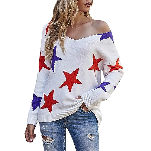 Ladies Five Pointed Star Sweater Geometric Pullover Loose Large Size Sweater Casual Jumpers Lightweight Sweater Soft Pullover Tops Sweatshirt Fall Clothes A-148 von Generic