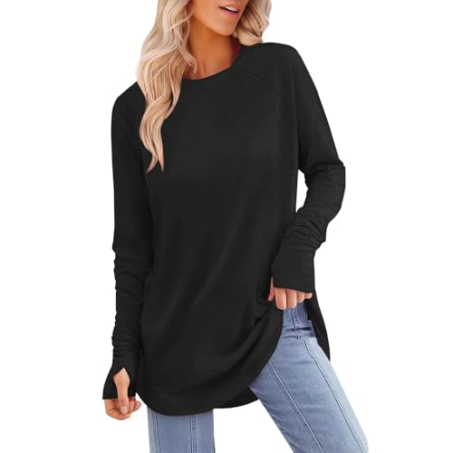 Ladies Graphic Tops Tunic Tops to Wear with Leggings Long Sleeve Thumb Hole Shirts Crew Neck Curved Hem Fall Loose Fit Casual T Shirts Elegant Going Out Blouse Festival Tees A-116 von Generic