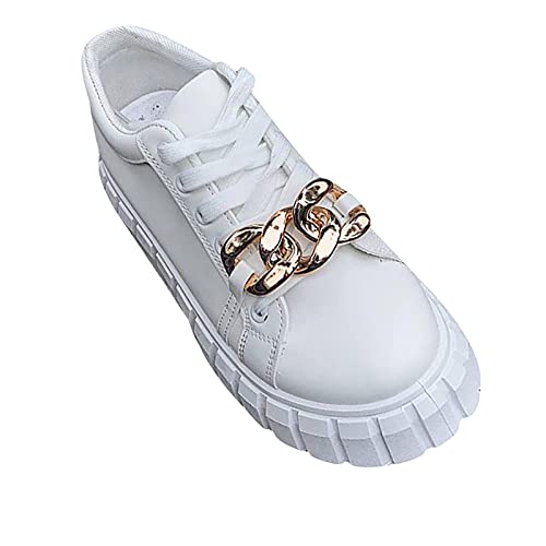 Lässige, atmungsaktive, Bequeme, einfarbige Damen-Sneaker, Schnür-Plateauschuhe aus Leder L-031 White 36 von Generic