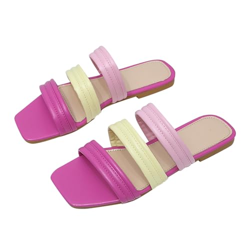 Lässige, lässige Farbblock-Hausschuhe für Damen mit flachem Boden Schuhe Damen Wanderschuhe (Hot Pink, 40) von Generic