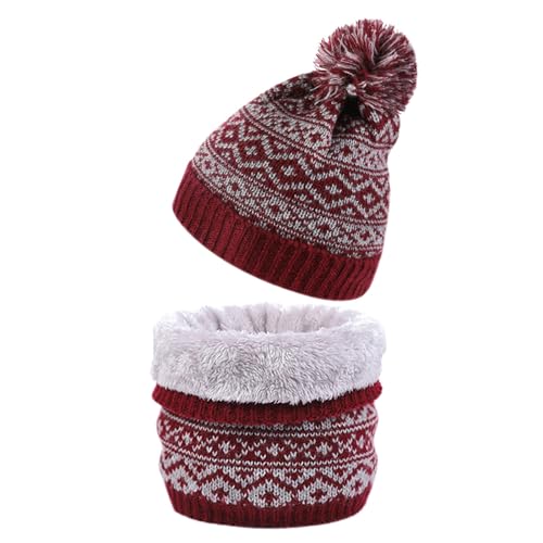 Lässige Beanie Strickmütze, Wintermütze Winterset Geschenk Herren Winter Warm Beanie Mütze und Loop Schal Set mit Fleece Gefütterte Winter Kombi 2er Set aus Winter Schal und Strickmütze von Generic