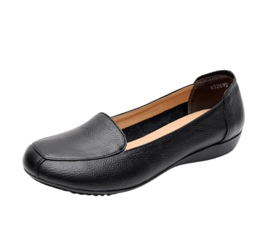 Lässige Leder-Loafer für Damen, Ballerinas mit weicher Sohle, Bequeme Mokassins, Slipper Arbeitsschuhe,Schwarz,38 EU von Generic