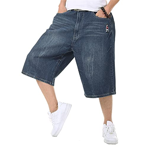 Lässige Lockere Denim Shorts für Herren Klassisch Geschnittene Distressed Summer Short Jeans Hip Hop Comfort Kurz Geschnittene Biker Jeanshose (Blau,46) von Generic