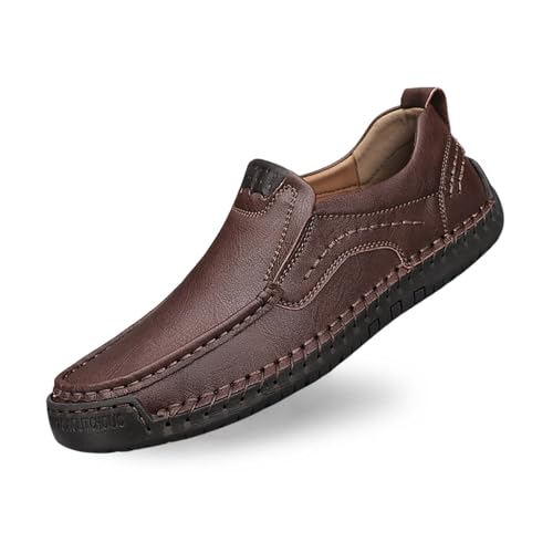 Lässige Slipper für Herren, Bequeme Flache Lederschuhe für den Alltag mit Jeans, ganzjährig, rutschfeste Sohle, leicht, atmungsaktiv Schuhe Herren Größe 48 Atmungsaktive Schuhe Herren Sommer von Generic