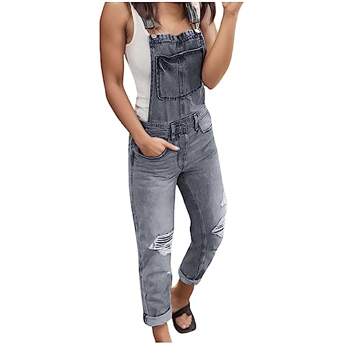 Lässige Stretch Denim Latzhose für Damen, Jeans Overalls mit Taschen Latzhose Damen Denim Stretch Straight Leg Jeans Overall Damen Regular Fit Bib Jean Jumpsuits Comfy Verstellbare Riemen von Generic