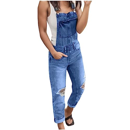Lässige Stretch Denim Latzhose für Damen, Jeans Overalls mit Taschen Latzhose Damen Denim Stretch Straight Leg Jeans Overall Damen Regular Fit Bib Jean Jumpsuits Comfy Verstellbare Riemen von Generic