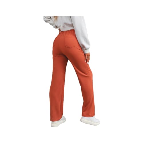 Lässige Stretchhose mit hoher Taille für Damen, superelastische Hose mit hoher Taille, Stretchhose für Damen, Hose mit geradem Bein für Damen (Orange-Red,M) von Generic