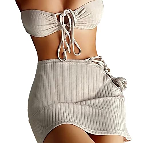 Lässiger, Fester, rückenfreier, geschnürter Bikini-Badeanzug für Damen, dreiteiliger Badeanzug Badeanzug Mit Hose Damen von Generic