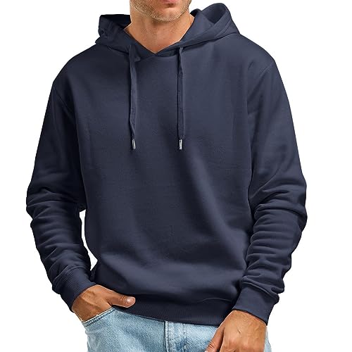 Lässiger, einfarbiger Kapuzenpullover für Herren im Herbst und Winter ohne Taschen Billige Herren Hoodie (Navy, XXXL) von Generic