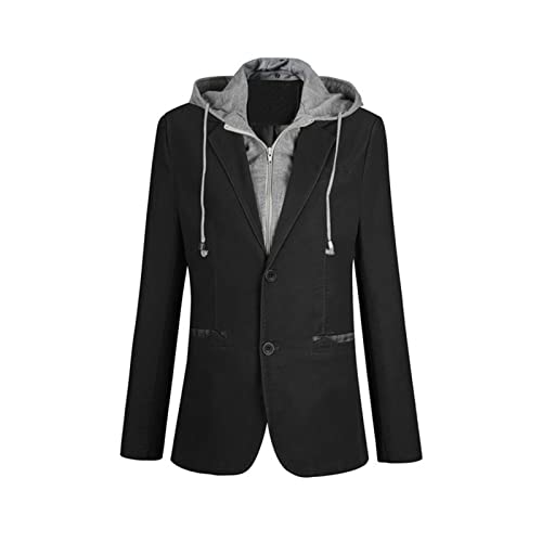 Lässiger Kapuzen Fleece Anzugjacke für Herren Sportlicher Anzug für Das Tägliche Geschäft Fester Lässigerr Einreihiger Blazer mit Zwei Knöpfen (Schwarz,5XL) von Generic