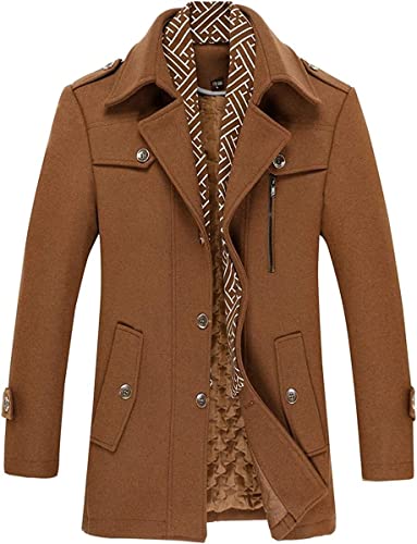 Lässiger Vintage Mantel Herren Trenchcoat Langer Winter Warmer Wollmantel Business Wolljacke Freizeitjacke Peacoat Overcoat (Color : BROWN, Einheitsgröße : M) von Generic