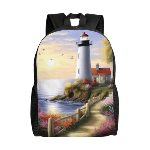 Lässiger Wanderrucksack Leuchtturm-Gemälde Studentenrucksack Klassischen Laptoptasche Für Büro, Freizeit, Camping, 42X32X14Cm von Generic