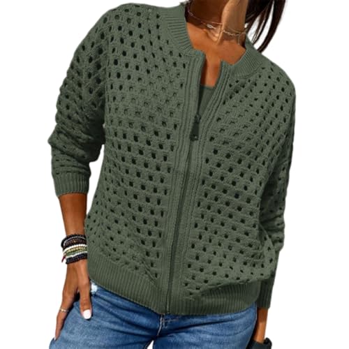 Lässiges Damen-Top mit Reißverschluss, lässige Damen-Strickjacke mit Reißverschluss (Green,XXL) von Generic