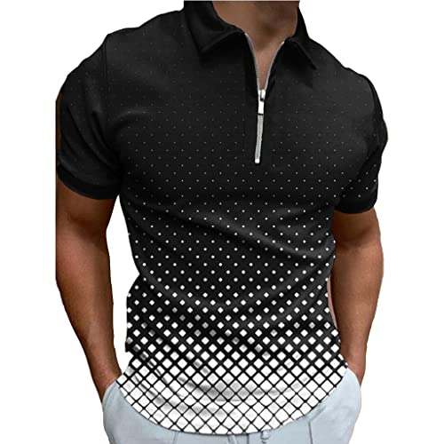 Lässiges Streifen-Poloshirt mit Reißverschluss Kurzarm mit Colorblock-Aufdruck Am Revers Sportlicher Tennis-Pullover Herren Golf Workout T-Shirt (Color : Black 1, Size : 3XL) von Generic