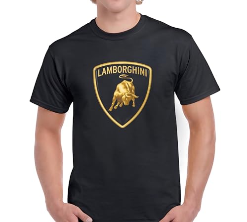 Schwarzes Lambo-T-Shirt – Geschenk für Fan Sport Cars – Goldenes Logo, Schwarz , S von Generic