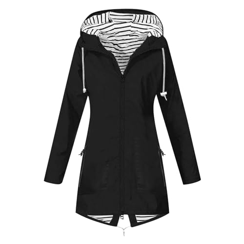 Lang Damen Gelb Regenmantel Halblanger Wasserdichter Regenparka | Winddicht Mit Maritimen, Weiß Blauen Innenfutter Laufjacke Daunenjacke Outdoorjacke Fahrrad Funktionsjacke 5xl 3xl 4xl von Generic