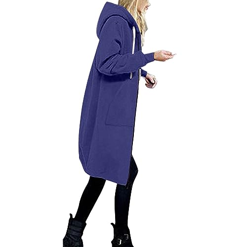 Lang Hoodie Damen Sweatjacke Einfarbig Zip up Kapuzenpullover Sweatshirt mit Kapuze Casual Langarm Oversized Y2K Kapuzenjacke Reißverschluss Kapuzenpulli Cardigan Strickjacke von Generic
