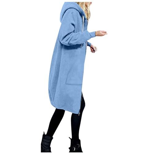 Lang Hoodie Damen Sweatjacke Einfarbig Zip up Kapuzenpullover Sweatshirt mit Kapuze Casual Langarm Oversized Y2K Kapuzenjacke Reißverschluss Kapuzenpulli Cardigan Strickjacke von Generic