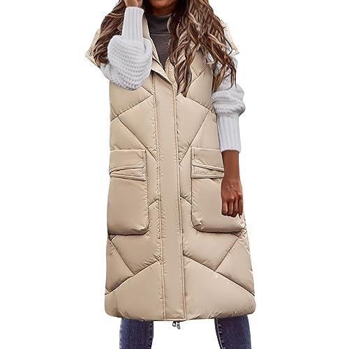 Lang Jacke Weste Damen, Daunenweste mit Kapuze Winter Warm Longweste Ärmellose Lange Steppweste Leicht Winterjacke Winterweste Daunenmantel Daunenjacke Outdoor Puffer Jacke Winterweste Mäntel von Generic