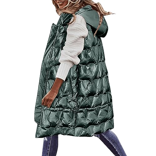 Lang Jacke Weste Damen Daunenweste mit Kapuze Winter Warm Longweste Ärmellose Lange Steppweste Leicht Winterjacke Winterweste Daunenmantel Daunenjacke Frauen Outdoor Puffer Jacke Wintermantel von Generic
