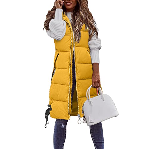 Lang Jacke Weste Damen Daunenweste mit Kapuze Winter Warm Longweste Ärmellose Lange Steppweste Leicht Winterjacke Winterweste Daunenmantel Daunenjacke Outdoor Puffer Jacke Winterweste Mäntel von Generic