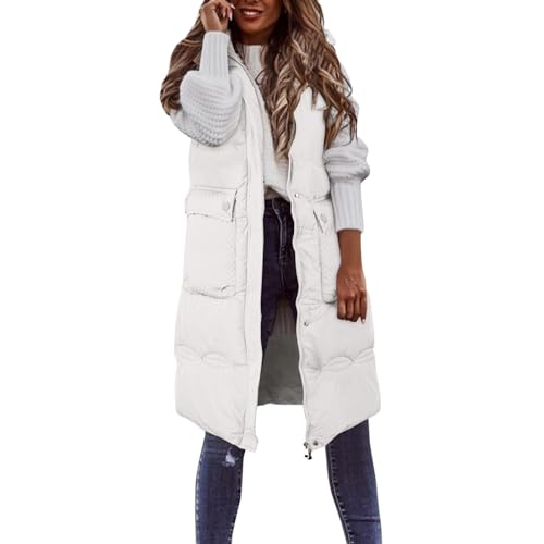 Lang Jacke Weste Damen Daunenweste mit Kapuze Winter Warm Longweste Ärmellose Lange Steppweste Leicht Winterjacke Winterweste Daunenmantel Daunenjacke Outdoor Puffer Jacke Winterweste Mäntel von Generic