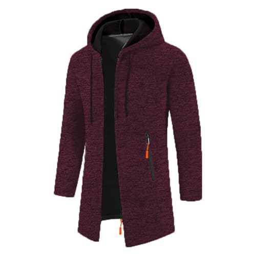 Lang Sweatjacke Herren Strickjacke mit Reißverschluss Feinstrick Winterjacke Slim Fit Cardigan Große Größen Mantel Trachtenjacke Winter Kapuze Jacke Leichte Wintermantel Bequeme Strickmantel von Generic