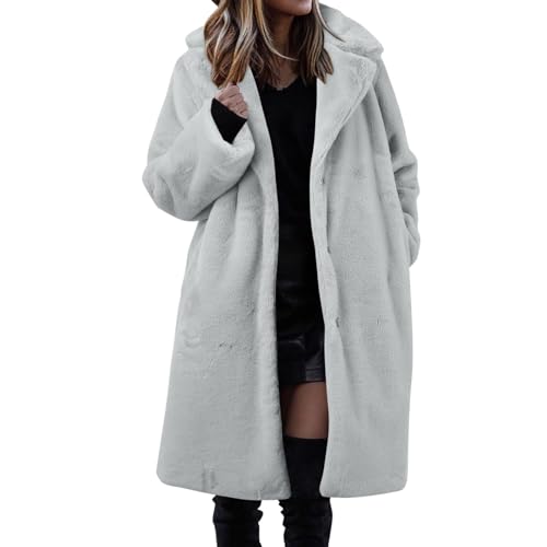 Lang Teddy Kunstplüschmäntel für Damen Warm Gefüttert Wintermantel Flauschig Lässig Jacken Elegant Pelzmantel Parka Mantel von Generic
