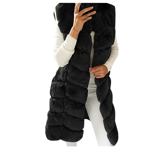 Lang Weste Damen Ärmellose Pelzmantel Winterjacke Kunstpelz Steppweste Fellweste Faux Pelz Cardigan Flauschig Longweste Fleecejacke Elegant Kunstpelzmantel Herbst Winter Warm Pelzkleidung für Hochzeit von Generic