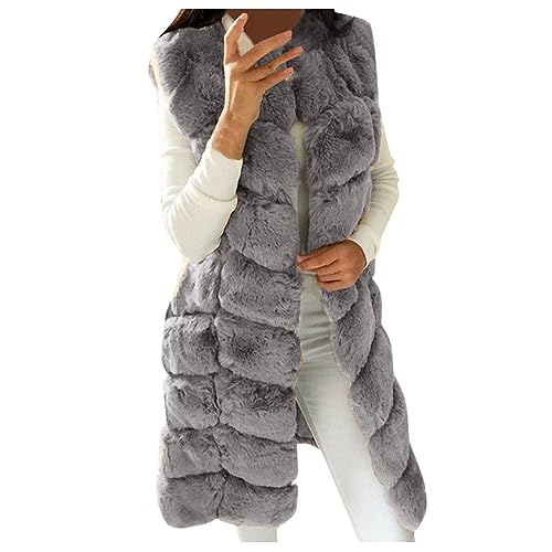 Lang Weste Damen Ärmellose Pelzmantel Winterjacke Kunstpelz Steppweste Fellweste Faux Pelz Cardigan Flauschig Longweste Fleecejacke Elegant Kunstpelzmantel Herbst Winter Warm Pelzkleidung für Hochzeit von Generic