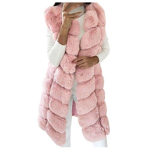 Lang Weste Damen Ärmellose Pelzmantel Winterjacke Kunstpelz Steppweste Fellweste Faux Pelz Cardigan Flauschig Longweste Fleecejacke Elegant Kunstpelzmantel Herbst Winter Warm Pelzkleidung für Hochzeit von Generic