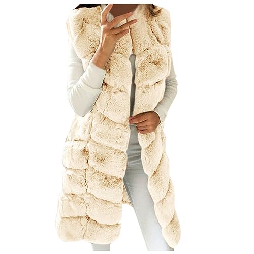 Lang Weste Damen Ärmellose Pelzmantel Winterjacke Kunstpelz Steppweste Fellweste Faux Pelz Cardigan Flauschig Longweste Fleecejacke Elegant Kunstpelzmantel Herbst Winter Warm Pelzkleidung für Hochzeit von Generic