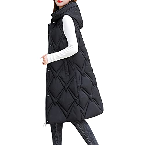 Lang Weste Damen Daunenweste mit Kapuze Winter Warm Longweste Ärmellose Lange Steppweste Leicht Winterjacke Winterweste Daunenmantel Daunenjacke Outdoor Puffer Jacke Winterweste Mäntel von Generic