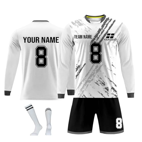 Langärmeliges Fußball Trikot für Kinder，Personalisiert Fußball Trikots Shorts und Socken Set für Erwachsene Kinder,Benutzerdefiniert Fussball Trikot Trainingsanzug für Junge Herren von Generic