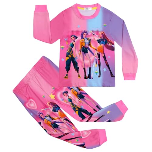 Langärmeliges Hosen-Homewear-Set für Mädchen, K-Pop-Pyjama-Set mit Dämonenprint für Kinder,Style 4,130cm von Generic