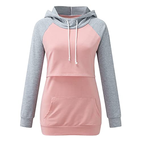 Langärmeliges Stillkleid zum Stillen mit Kapuze für Damen, Umstands-T-Shirt, Still-Top zum Stillen, dehnbare Outfits, Still-Tops zum Stillen, rose, 48 von Generic