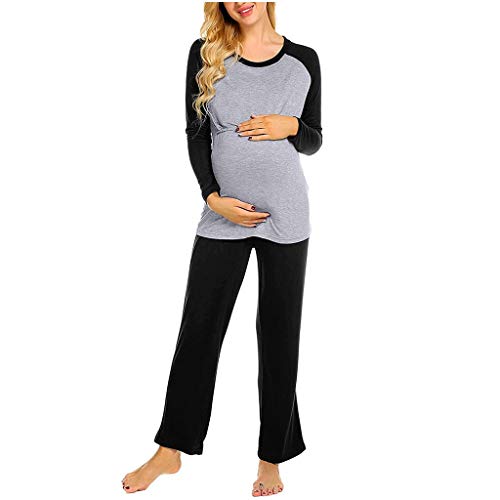 Langärmeliges zweiteiliges T-Shirt-Anzug-Set, langärmelig, Baby-Schlafanzug, Tops + Hose, Umstands-Set, Anzug, Herbst, Umstandskleidung, Schwarz , 48 von Generic